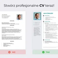 Gotowy wzór CV do wypełnienia z danymi Jana Kowalskiego, zawierający sekcje: dane osobowe, wykształcenie, doświadczenie i umiejętności.