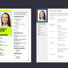 CV bez doświadczenia: Karolina Wójcik, studentka finansów, szuka pracy, ma pierwsze doświadczenie w biurze rachunkowym.