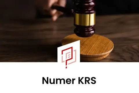 Młotek sędziowski nad deską. Pod spodem logo i napis "Numer KRS". Dowiedz się, krs co to jest i jak uzyskać numer.