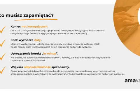 Koniec not korygujących od 2026 r. Zmiany danych wymagają faktury korygującej. KSeF wyznacza daty korekt. Uproszczenie korekt „in minus". Większa odpowiedzialność sprzedawcy.