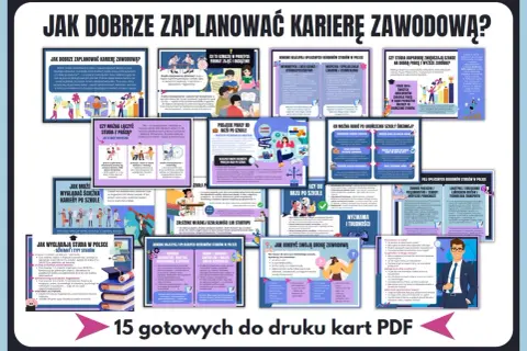 INTJ planuje karierę, analizując ścieżki edukacji i pracy. Grafika przedstawia mapę myśli z poradami dla młodych ludzi.