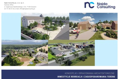 Wizualizacje osiedli domków, centrum rekreacyjnego i stacji ładowania pojazdów. Pfu, jakie to piękne!