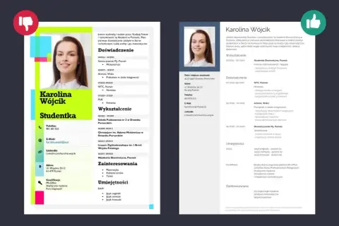 CV bez doświadczenia: Karolina Wójcik, studentka finansów, szuka pracy, ma pierwsze doświadczenie w biurze rachunkowym.