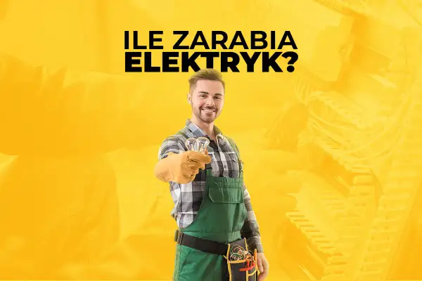 Uśmiechnięty elektryk w zielonym ogrodniczkach trzyma żarówki. Dowiedz się, ile zarabia elektryk i jakie są jego zarobki.